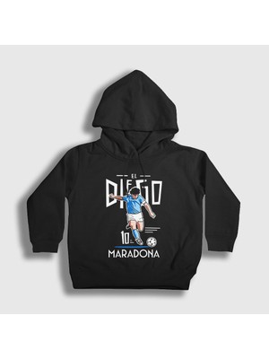 Presmono Unisex Çocuk Siyah Futbol Sut Maradona Kapüşonlu Sweatshirt