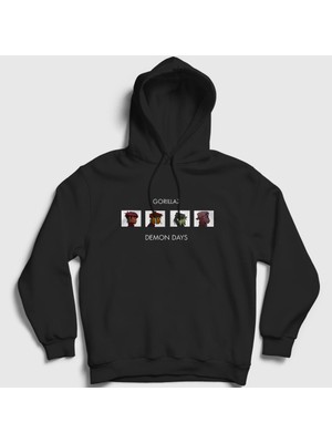 Presmono Unisex Siyah Demon Days Gorillaz Kapüşonlu Sweatshirt