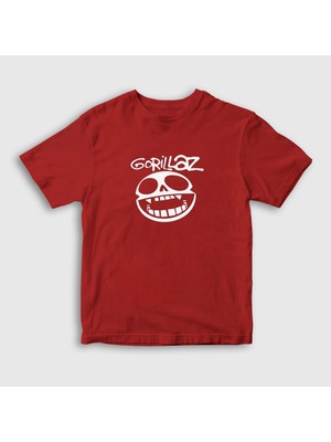 Presmono Unisex Çocuk Kırmızı Logo Gorillaz T-Shirt