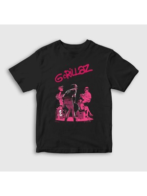 Presmono Unisex Çocuk Siyah Stage Gorillaz T-Shirt