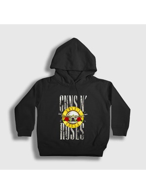 Presmono Unisex Çocuk Siyah Bullet Guns N' Roses Kapüşonlu Sweatshirt