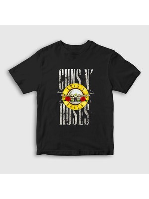 Presmono Unisex Çocuk Siyah Bullet Guns N' Roses T-Shirt