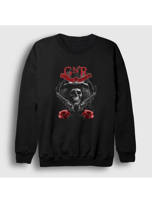 Presmono Unisex Siyah Skull Slash Guns N' Roses Sweatshirt