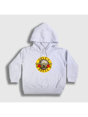 Presmono Unisex Çocuk Beyaz Logo Guns N' Roses Kapüşonlu Sweatshirt