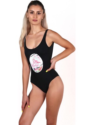 Bonesta Swimwear  Pul Detaylı Siyah Flamingo Mayo