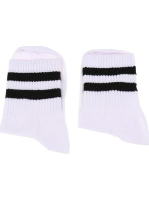 Attach Beyaz Siyah Çemberli Soket Çorap