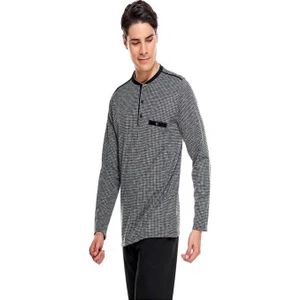 Çift Kaplan  Çift Kaplan 8567 Jakarlı Patlı Uzun Kol Erkek Pijama Takım