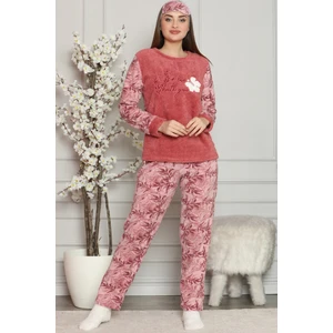 Pijama Evi Yonca Desenli Kadın Peluş Pijama Takımı