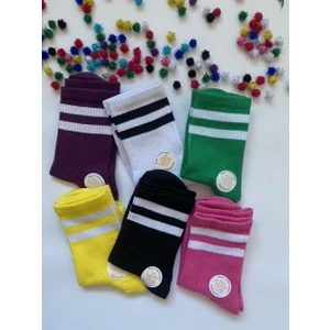 Çorap Dünyam 6'li  Renkli Çizgili Neşeli Kolej Tenis Çorap