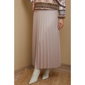 Essah Moda Kadın Ekru Piliseli Uzun Etek - ME000216