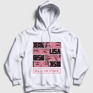Unisex Beyaz Comics Blackpink Kapüşonlu Sweatshirt