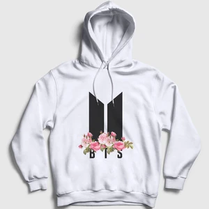 Unisex Beyaz Flowers Bts Kapüşonlu Sweatshirt