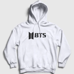 Unisex Beyaz Logo Bts Kapüşonlu Sweatshirt