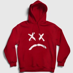 Unisex Kırmızı Sad Face Lil Peep Kapüşonlu Sweatshirt