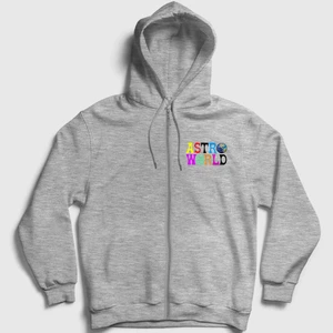 Unisex Gri Astroworld V2 Travis Scott Fermuarlı Kapüşonlu Sweatshirt