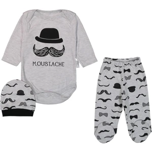 Bıyıklı 3 - 6 Ay Çıtçıtlı Body 3'lü Bebek Takım