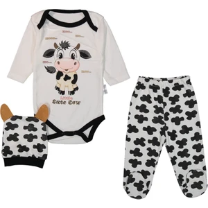İnekli 3 - 6 Ay Çıtçıtlı Body 3'lü Bebek Takım