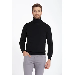 Siyah Regular Fit Balıkçı Yaka Triko Kazak