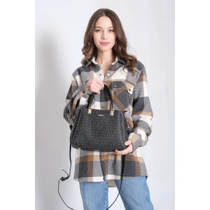 Just Polo Siyah Kadın Baskı Desen 3 Bölmeli El ve Omuz Çanta JPT2120