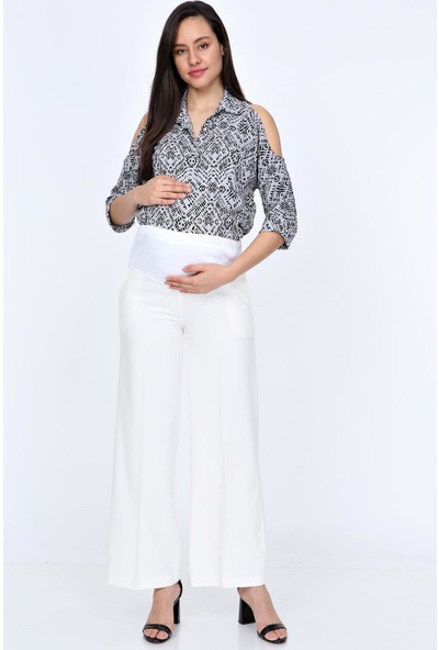 Işşıl Hamile Giyim Boru Paça Klasik Kumaş Pantolon Beyaz-36