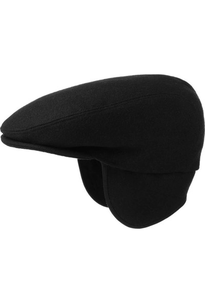 Külah Siyah Yün Kışlık Kulaklı Kasket Şapka