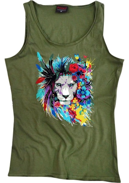 fame Aslan Baskılı Sıfır Kol T-Shirt