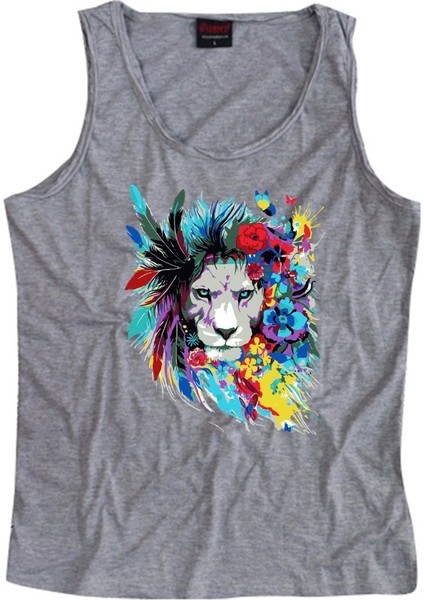 fame Aslan Baskılı Sıfır Kol T-Shirt