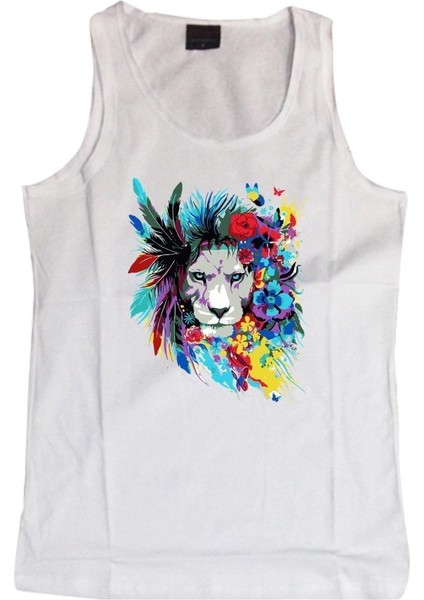 fame Aslan Baskılı Sıfır Kol T-Shirt