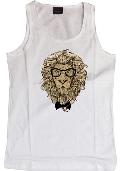 fame Gözlüklü Aslan Baskılı Sıfır Kol T-Shirt