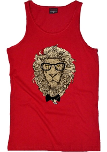 fame Gözlüklü Aslan Baskılı Sıfır Kol T-Shirt
