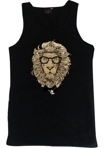 fame Gözlüklü Aslan Baskılı Sıfır Kol T-Shirt