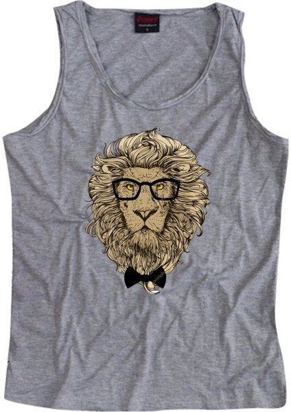 fame Gözlüklü Aslan Baskılı Sıfır Kol T-Shirt