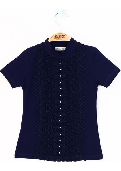 Kız Çocuk Önü Dantelli Inci Detaylı T-Shirt