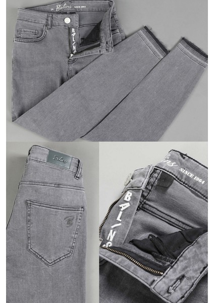 Paça Detaylı Skinny Jean Gri