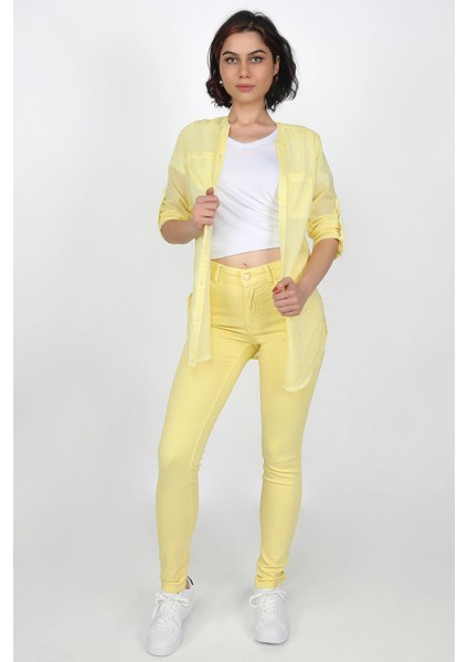 Pensli Gabardin Pantolon Sarı