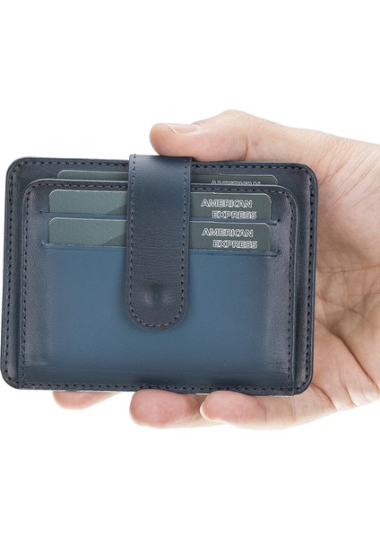 Bouletta BLW019 Slim Çok Bölmeli Unisex Deri Kartlık BRN4EF Mavi