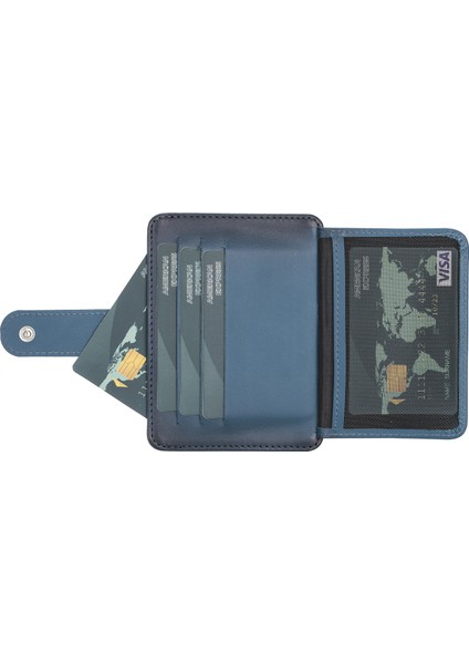 Bouletta BLW019 Slim Çok Bölmeli Unisex Deri Kartlık BRN4EF Mavi