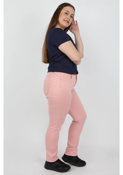 Büyük Beden Pensli Gabardin Pantolon Pembe