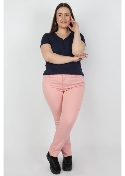 Büyük Beden Pensli Gabardin Pantolon Pembe