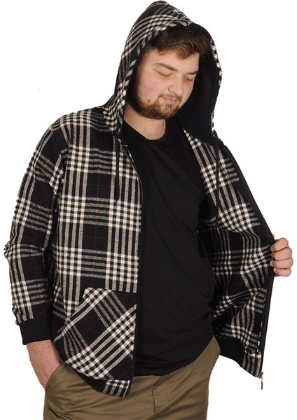 Büyük Beden Erkek Sweatshirt Kapşonlu 20579 Siyah