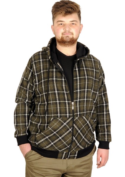 Büyük Beden Erkek Sweatshirt Kapşonlu 20579 Haki