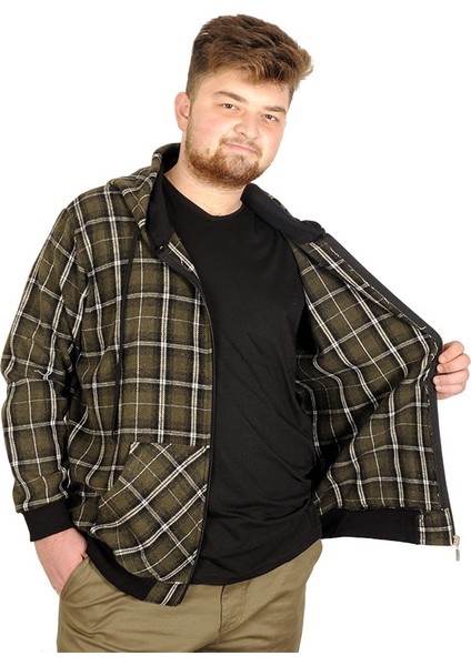 Büyük Beden Erkek Sweatshirt Kapşonlu 20579 Haki