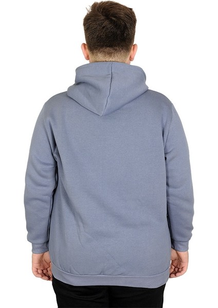 Erkek Sweatshirt Kapşonlu Zippered Basic 20543 Mavi