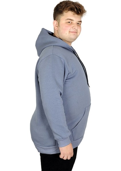 Erkek Sweatshirt Kapşonlu Zippered Basic 20543 Mavi