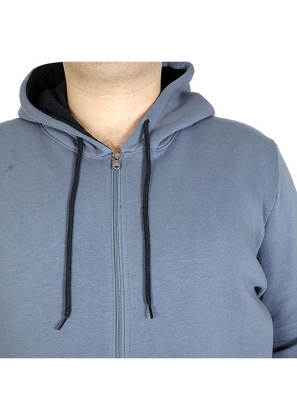 Erkek Sweatshirt Kapşonlu Zippered Basic 20543 Mavi