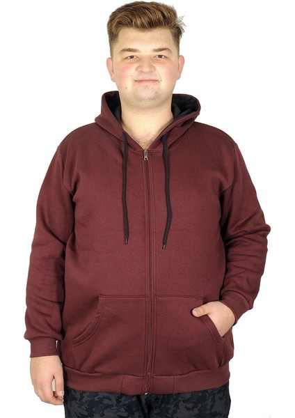 Erkek Sweatshirt Kapşonlu Zippered Basic 20543 Mürdüm