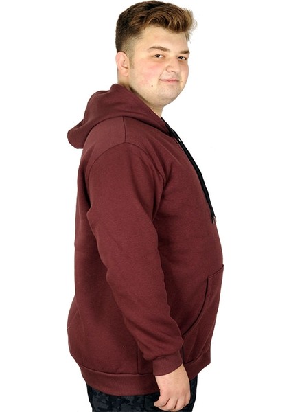 Erkek Sweatshirt Kapşonlu Zippered Basic 20543 Mürdüm