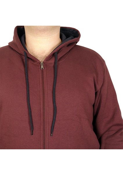 Erkek Sweatshirt Kapşonlu Zippered Basic 20543 Mürdüm