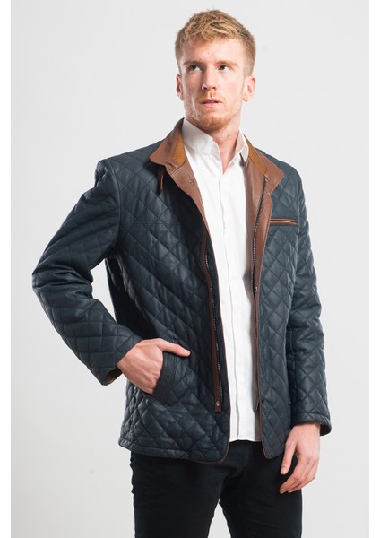 Ata Leather Neba Blazer Lacivert Tafta Deri Ceket