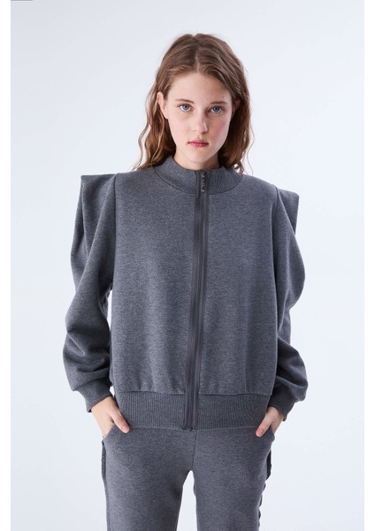 Omuz ve Bel Detaylı Gri Sweatshirt-K2154103-046